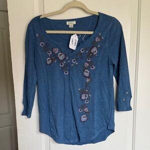 Sundance Blue Long-Sleeve Embroidered Scoop Neck Top